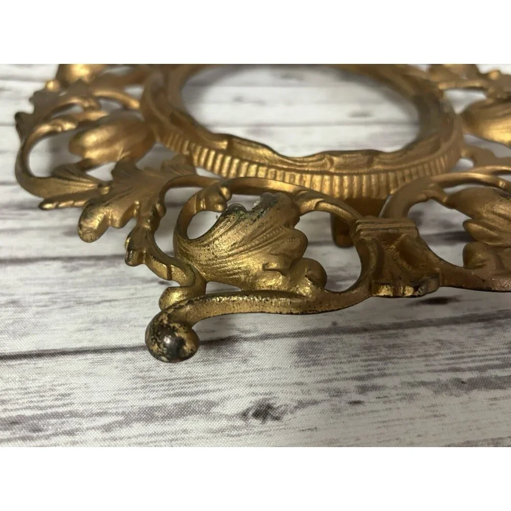 Antique‎ Cast Iron Gold Victorian Style MIRROR FRAME Stand Picture NO BACK